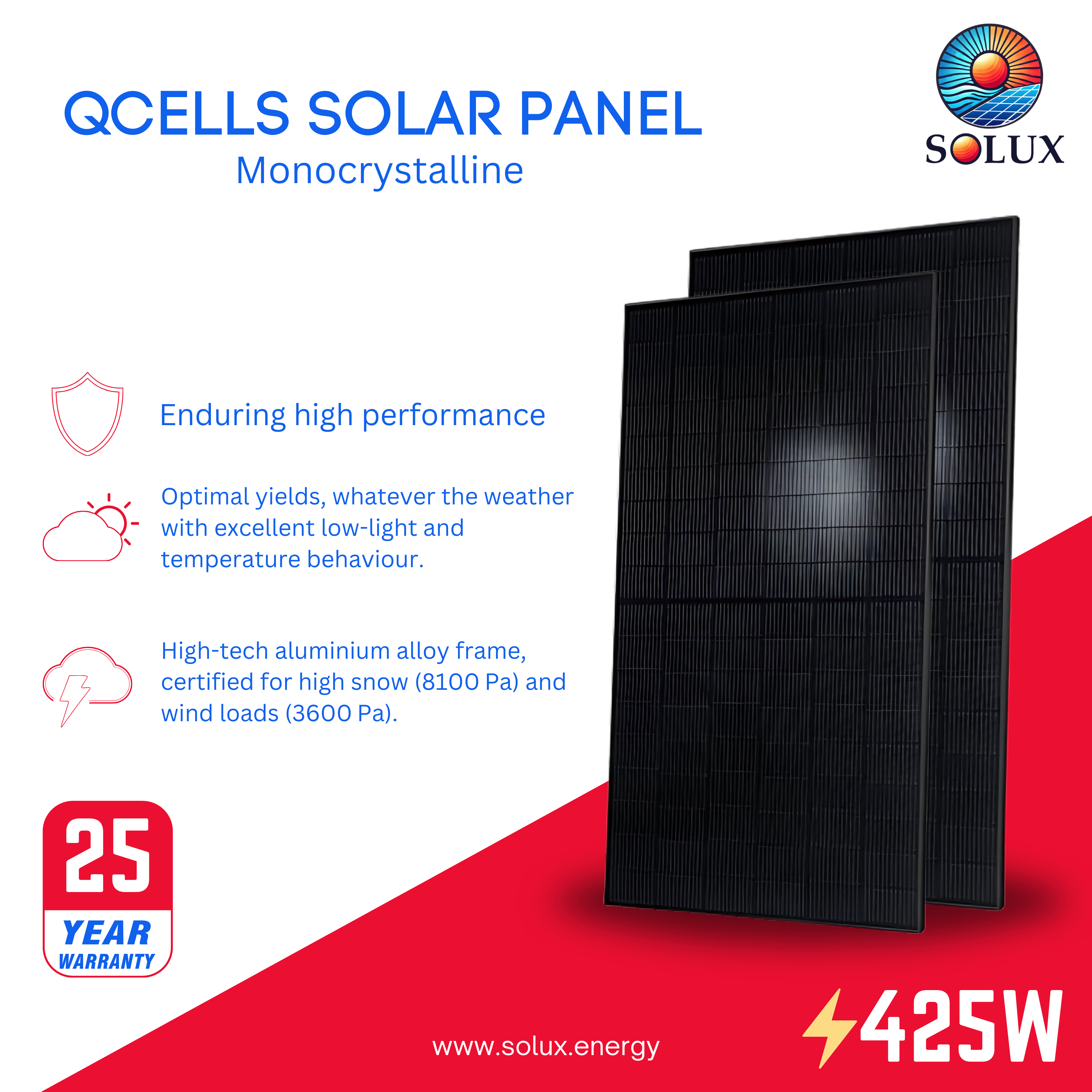 This is an image of Q cell solar panel Q.TRON-BLK-M-G2PLUS-425